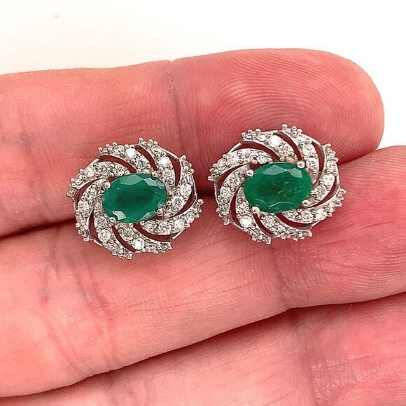 Diamond Emerald Earrings 14k W Gold 4.05 TCW Certified $6,950 018690 - Picture 5 of 13